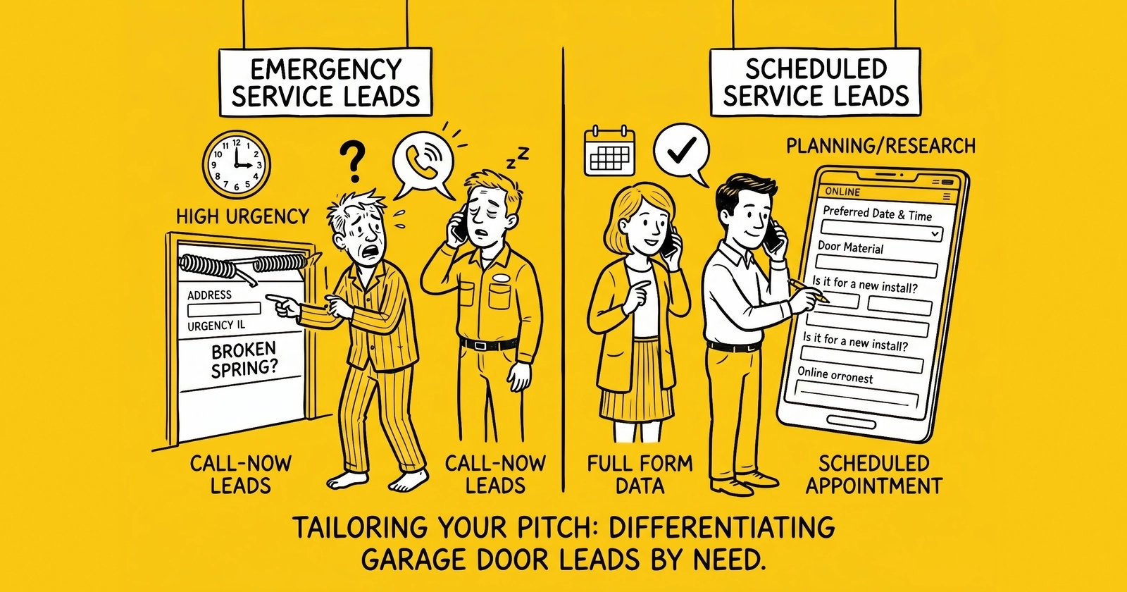 Garage Door Lead Generation: $60-150 Emergency CPL vs $2,500-8,000 Installation Tickets