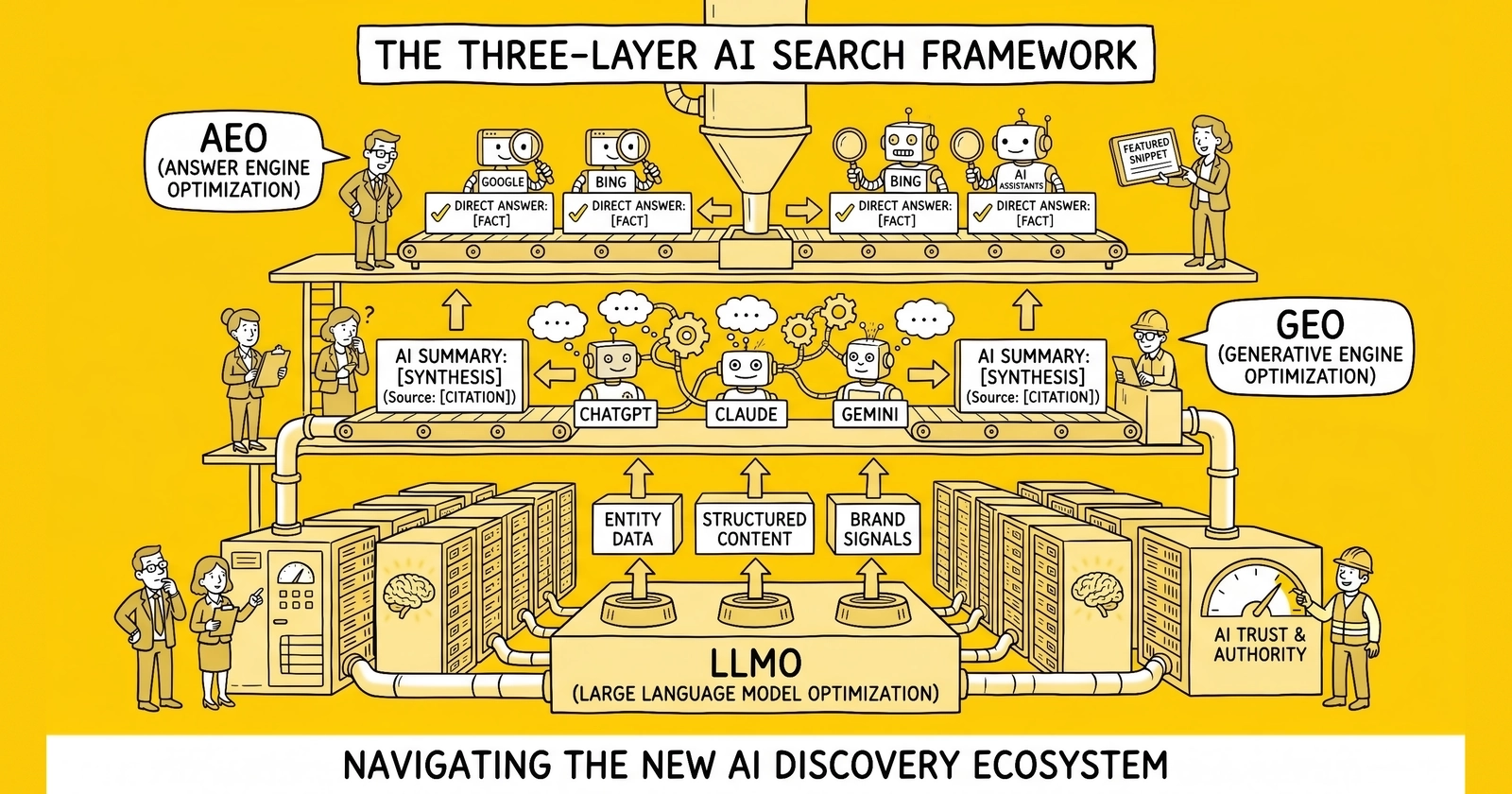 LLMO, GEO, and AEO: The Three-Layer Framework for AI Search Optimization