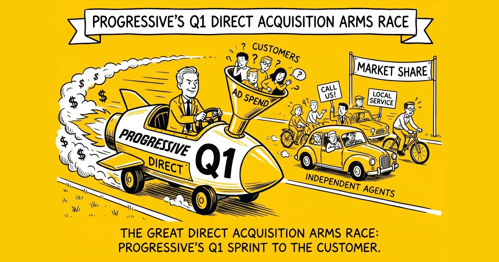 Progressive's Q1 2026 Just Booked 39.6M Policies (+9% YoY) – and the Direct-Acquisition Arms Race Is About to Eat Auto Lead Aggregator Margin