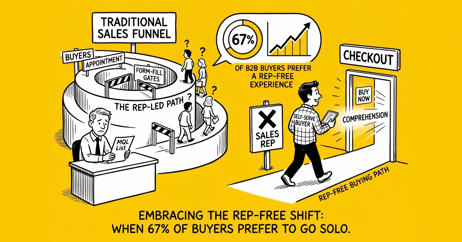 Rep-Free Buying Hits 67% – What Gartner, Forrester, and HubSpot's $1-per-Lead Pricing Mean for the MQL Economy