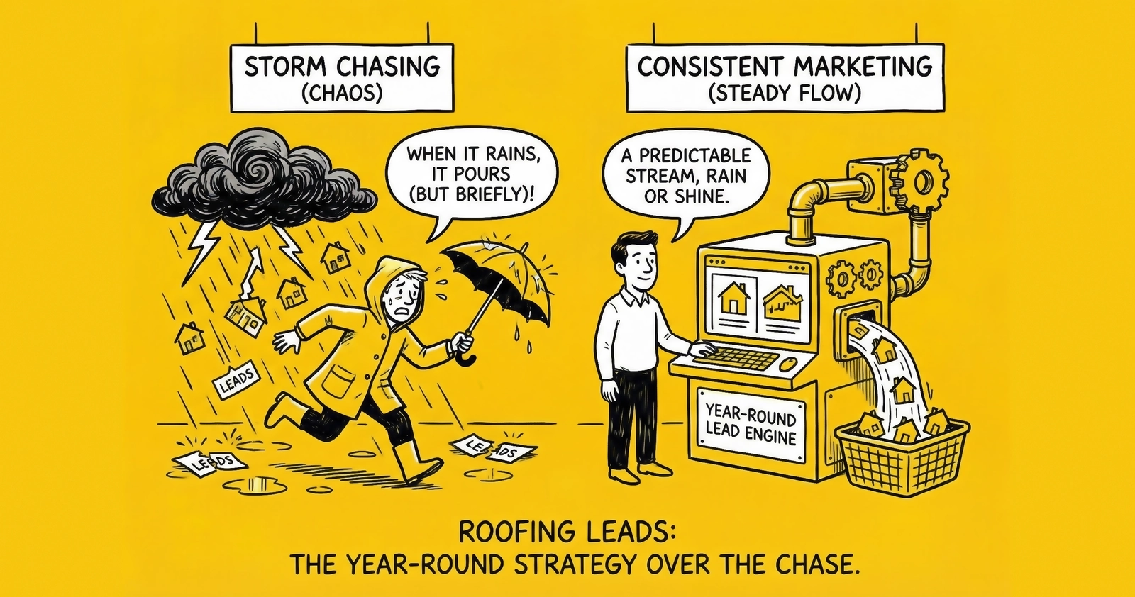 Roofing Leads: Storm Chasing vs Year-Round Marketing