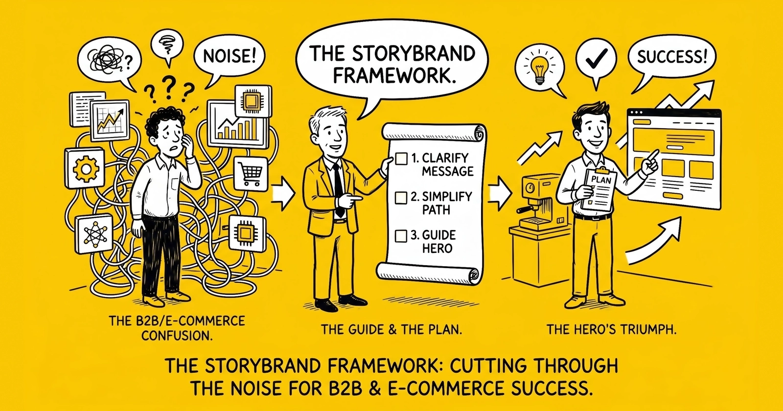 StoryBrand Framework (SB7): How Donald Miller's Customer-as-Hero Model Reshapes B2B, Ecommerce, and Lead-Gen Funnels